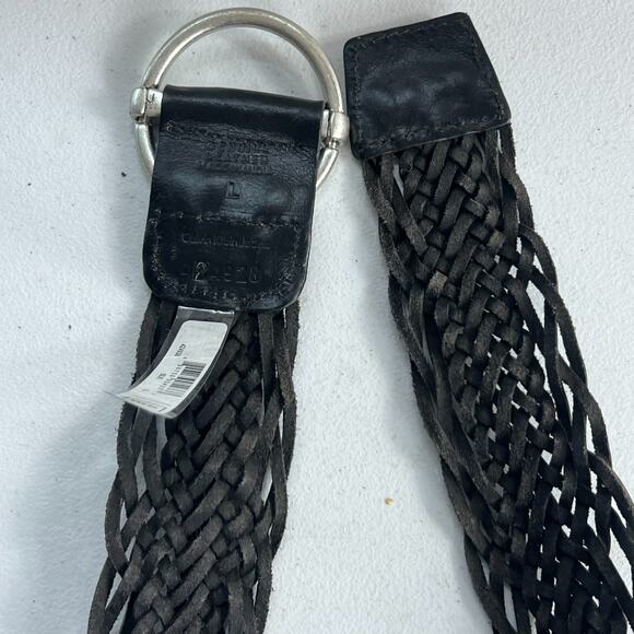 Calvin Klein Jeans Black Leather Braided Belt Women's Large Silver Circle Buckle - Picture 2 of 7